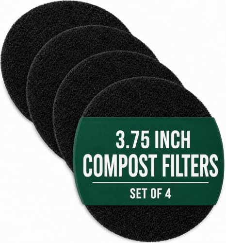 3.75 Inch Charcoal Compost Bin Filter - 4 Pack Countertop Replacement Set 3.75 Inch Round Activated Charcoal Filters, Four Pack, Drop in Replacement, Odor Control, Countertop Bin, Kitchen Use by CoolerKitchen