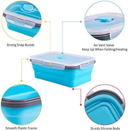 Collapsible Food Storage Containers with Airtight Lid, 40.5 oz, Large Kitchen Stacking Silicone Collapsible Meal Prep Container Set for Leftover, Microwave Freezer Dishwasher Safe, 4 Colors, Set of 4 - Image 4