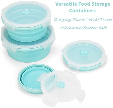 CARTINTS Silicone Collapsible Food Storage Containers-Prep/Storage Bowls with Lids – Set of 4 Round Silicone Lunch Containers – Microwave and Freezer Food Containers (Blue) - Image 3