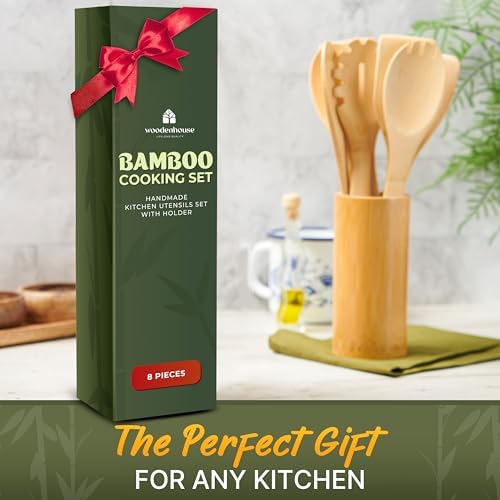 Bamboo Cooking Utensils Set 7 Pcs with Holder, Wooden Spoons for Nonstick - Image 6