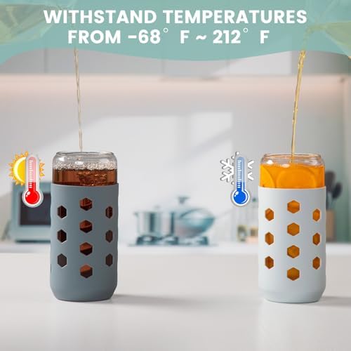 Mrsdry 20 oz Glass Cups with Lids and Straws for Gift, 4-Pack, Grey - Image 6
