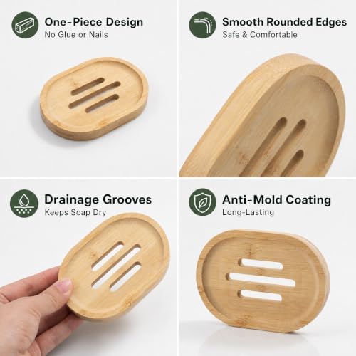 Bamboo Soap Dish, Soap Holder Soap Case Sponge Tray Sponge Drain Rack for Kitchen & Bathroom - Image 5