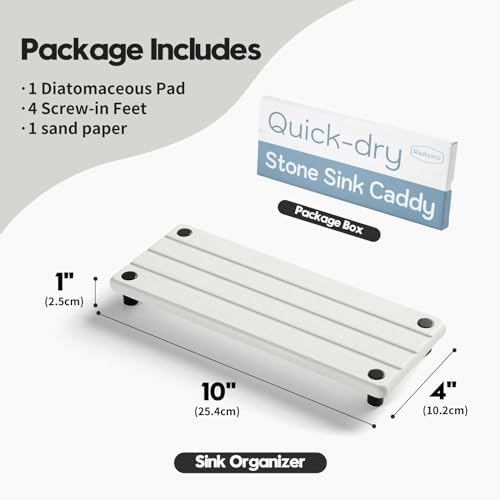 Razborci Instant Dry Sink Caddy Kitchen Sink Organizer, Quick Drying Diatomaceous Earth Stone Sink Tray Sponge Holder Soap Dish, Bathroom Countertop Vanity Dispenser Toothbrush Bottle, White, 10" x 4" - Image 6