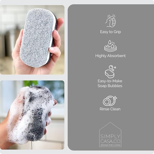 Kitchen Dish Cleaning Sponges - Pack of 6 | Non-Scratch & Fast-Drying | Reusable Scrubbers for Kitchen & Household Use | Stylish Black & White Design - Image 3