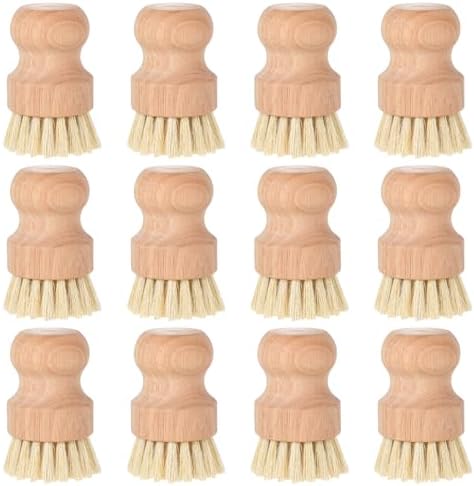 cobee 12Pcs Bamboo Dish Scrub Brushes, Kitchen Dishwashing Scrubber with Natural Sisal Bristles Round Wooden Dish Scrubber Brush for Iron Pot Pan Food Kitchen Sink Fruit Vegetable Wash by Unknown