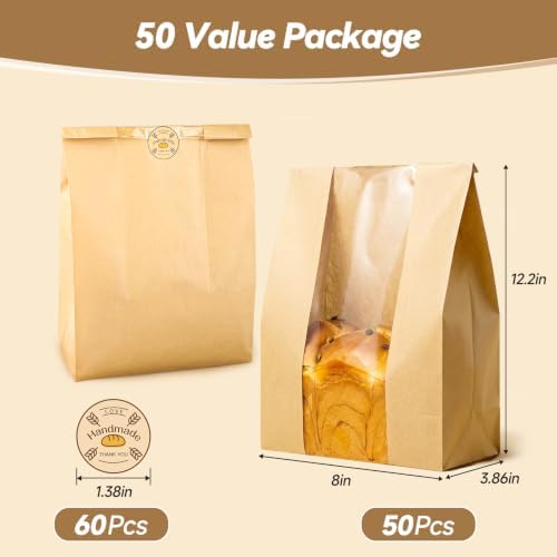 Tripho 50 Pcs Extra Thick Bread Bags for Homemade Bread with Clear Window - Image 3