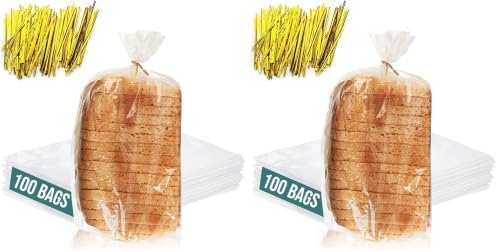 Reusable Plastic Bread Bags for Homemade Bread - 200 Pack Clear Bag with Ties For An Airtight Moisture-free Preservation and Storage - Loaf Home Bakers Bakery Owners by FUNSTITUTION