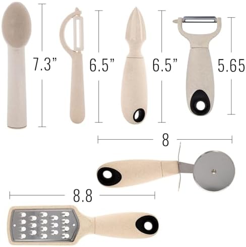Beille 7pc Wheat Straw Complete Kitchen Utensils Set, Cream - Image 4