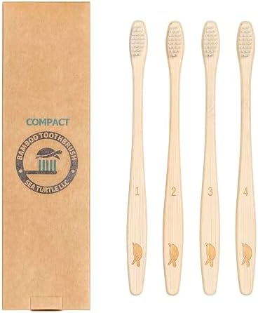 Sea Turtle Plant-Based Bristles, Compact Bamboo Toothbrushes, Soft Natural Toothbrush for Adults (4 Pack) by SeaTurtle