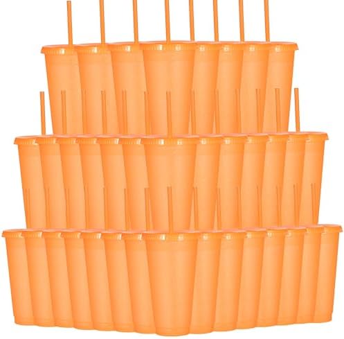 Suertestarry Tumbler with Straw and Lid,Water Bottle Iced Coffee Travel Mug Cup,Reusable Plastic Cups,Perfect for Parties,Birthdays… (Orange, 36 pack) by Suertestarry