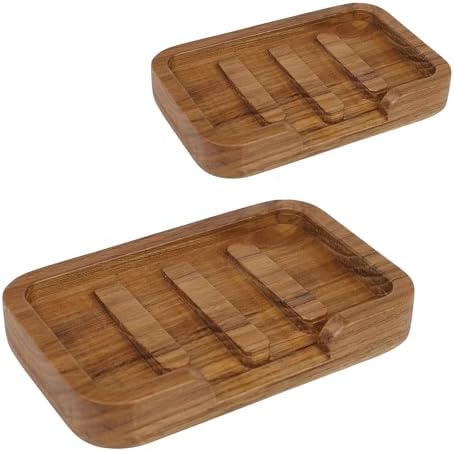 HTB 2 Pack Self Draining Soap Dish Teak Wood Keep Soap Dry by HTB