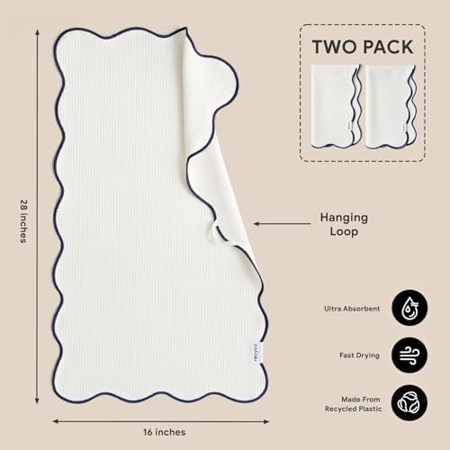 RECYCO Waffle Kitchen Towel Set of 2 - Quick Dry Microfiber Sustainable Dish Towels - Ultra Absorbent Reusable Cleaning Tea Towels - Lightweight Hand Towels,16”x 28”, Navy Blue - Image 6