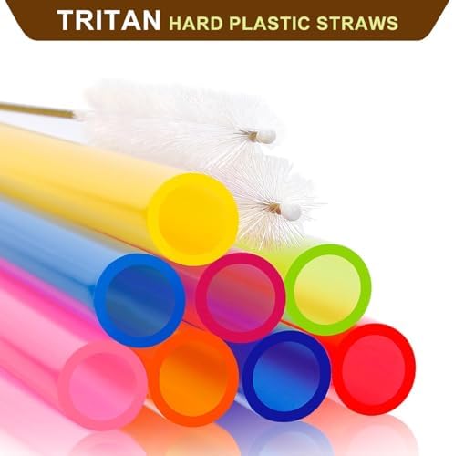 [Angled Tips] 8 Pcs Reusable Jumbo Wide Boba Straws & Smoothie Straws, Multi Colors Reusable Straw, BPA FREE Food-Grade Tritan Plastic Straw for Bubble Tea(Tapioca Boba Pearls) Milkshakes w/ 2 Brushes - Image 3