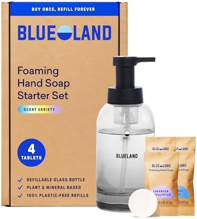 BLUELAND Hand Soap Starter Set, 1 Bottle with 4 Refill Tablets, Variety by BLUELAND