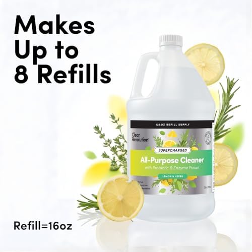 Clean Revolution SuperCharged All Purpose Cleaner Refill with Smart Probiotic + Enzyme Complex, Multi-Surface Kitchen Bathroom & Floor Cleaner, Lemon & Herbs, 128 Fl Oz - Image 3