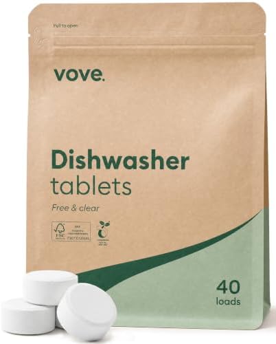 Vove Dishwasher Detergent Tablets, 40 Count, Plant-Based Fragrance-Free by Vove