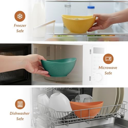 Homienly Wheat Straw Bowls Unbreakable Cereal Bowls 26 OZ Serving Bowls for Snack, Dessert, Dinner, Soup, Rice Microwave and Dishwasher Safe Bowls Set for Kitchen, Party, Dorm, RV (4 PCS Multi) - Image 5