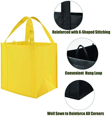 NERUB Set of 10 Reusable Grocery Bags Heavy Duty Shopping Bags Large Grocery Totes with Reinforced Bottom Super Sturdy Handles, Yellow - Image 3