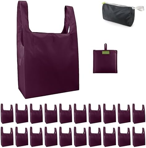 BeeGreen Burgundy Reusable Shopping Bags Wholesale Wine Red Reusable Grocery Bags Bulk Foldable-Machine Washable with Zipper Storage Pouch 20 Pieces by BeeGreen