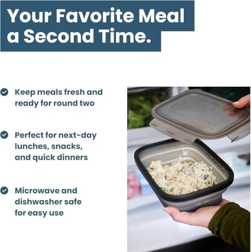 Drip EZ Secondz Collapsible Food Storage Containers – Set of 2, Space-Saving Airtight Meal Prep & Leftover Containers – Microwave, Freezer & Dishwasher Safe, BPA-Free, Locking Lids – Sandstone - Image 3