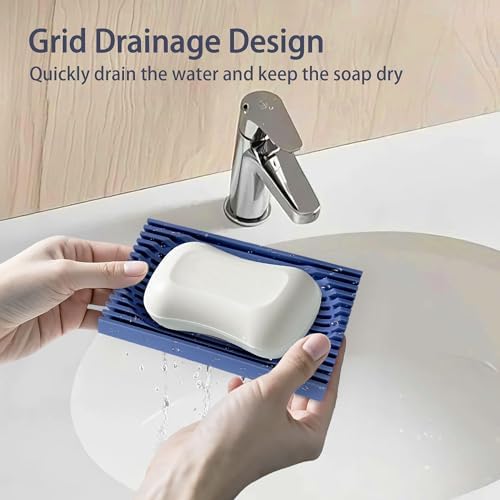Aoheuo Modern Minimalist Soap Dish (2Pack),Drainage Silicone Soap Holder,5.5 Long by 3.15 Wide,0.55 inches high,Used for Kitchen, Bathroom,and Bar Sink(Blue,Blue) - Image 3