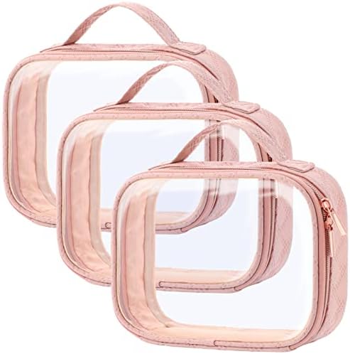PACKISM Clear Makeup Bag Travel - TSA Approved Toiletry Bag, 3 Pack Pink by Packism