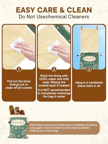 2 Pack Zippered Beeswax Bread Bags 17×13 Inch Large Cotton Sourdough Bread Bags Reusable Bread Storage Bags for Homemade Bread Freezer Safe for Bagel Croissant & Baguette Kitchen Baking Supplies - Image 5