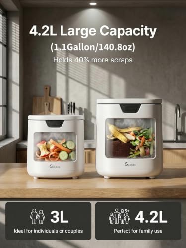 4.2L Electric Composter for Indoor Kitchen, Smart Food Waste Recycler, Turns Garbage to Compost in 4-6 Hours, Odorless Countertop Disposal with 900ML Carbon Filter & Self-Cleaning, White - Image 4