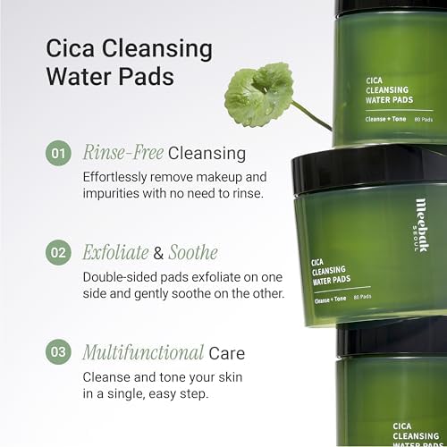 Meebak Cica Cleansing Water Pads | Korean Makeup Remover Wipes | Micellar Water Makeup Remover Wipes | Exfoliating Toner Pads for Glass Skin | Hydrating & Calming for Sensitive Skin - 80ct - Image 4