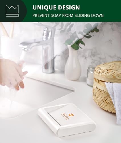 ROYAL CRAFT WOOD Bamboo Soap Dish - Self Draining Soap Holder for Bathroom, Shower, Kitchen Sink | Natural Non-Toxic Soap Tray (White) - 1Pcs - Image 5