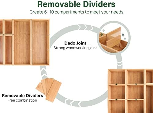 Kootek 6Pcs Bamboo Drawer Organizer 3-Size Kitchen Storage Box for Flatware - Image 5