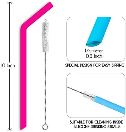 Hiware Reusable Silicone Straws, Long Flexible Silicone Drinking Straws with Cleaning Brushes for 30 oz Tumblers - 10 Pieces - BPA-Free - No Rubber Taste - Image 2