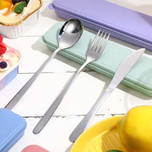 Yinkin 4 Pack Travel Silverware Set with Case for Lunch,Pastel - Image 4