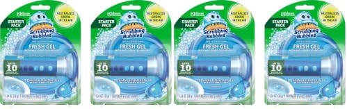 Scrubbing Bubbles Fresh Gel Toilet Bowl Cleaning Stamps, Helps Keep Toilet Clean and Helps Prevent Limescale & Rings, Rainshower Scent, 1 Dispenser with 6 Fresh Gel Stamps (Pack of 4) by ScrubbingBubbles