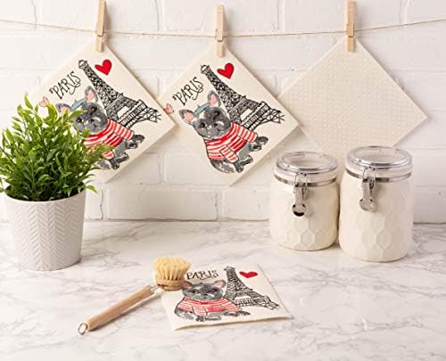 DII Swedish Dishcloths for Kitchen & Cleaning, Reusable, Machine Washable & Dishwasher Safe, Biodegradable, 7.75 x 6.75, Dog in Paris, 3 Piece - Image 5