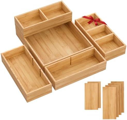 Bamboo Drawer Organizer, 5-Piece Stackable Trays with Removable Dividers by Unknown