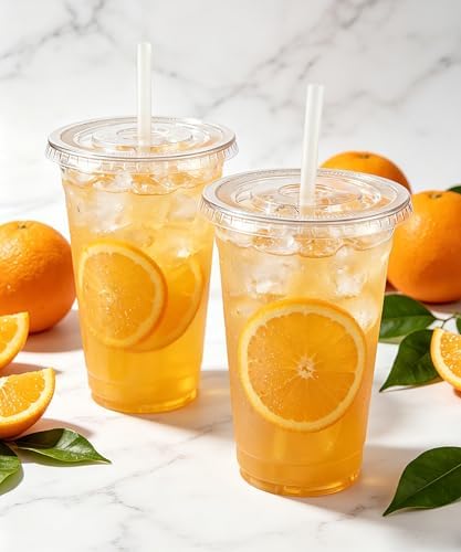 Ginkgo 50 Pack 24 oz Clear Plastic Cups with Lids and Straws - Image 4