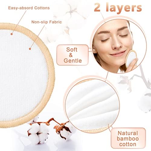 Foaincore 40 Pcs Reusable Makeup Remover Pads with Mesh Storage Bag and Bamboo Box Washable Bamboo Cotton Rounds Soft Reusable Face Pad for Toner Skin Various Skin Care Products(White, Tan) - Image 2