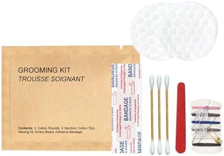 World Amenities Kraft Paper Grooming Kit - Travel Size Toiletries - Cotton Rounds, Bamboo Cotton Tips, Sewing Kit, Emery Board (25 Pack) by WorldAmenities