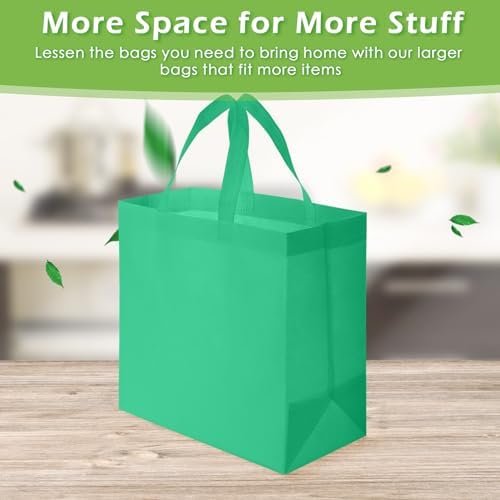 Reginary 50 Pcs Reusable Tote Bags Shopping Bags Non Woven, Green - Image 4