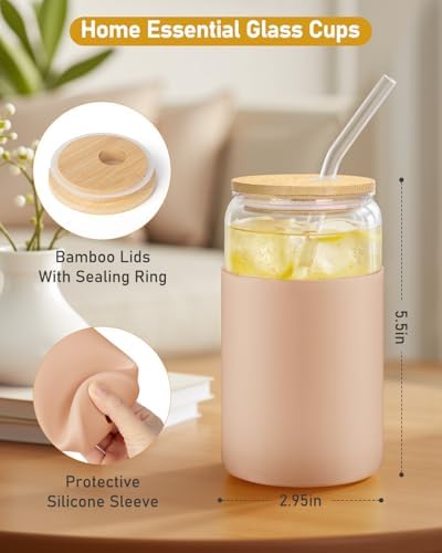 Glass Cups with Lids - 16 oz Glass Drinking Cups Set with Silicone Sleeves - Image 3