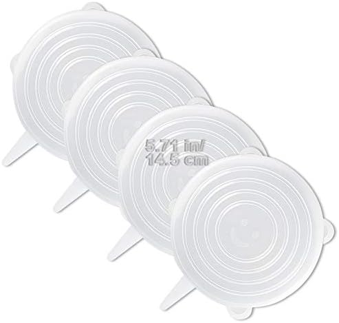 LELE LIFE 4 Pack Same Size Silicone Stretch Lids, Thicker Reusable Sturdy Silicone Container Cover, Expandable Food Storage Covers, Dishwasher and Freezer Safe, 5.71in(14.5cm) by LELE+LIFE