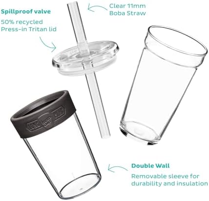 KeepCup Cold Cup - Longplay Double wall Glass Ice Coffee Tumbler with Lid and Straw - 16oz (454ml) - Cloud - Image 2