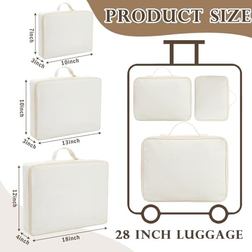 Shinymoon 3 Set 100% Cotton Packing Cubes 3 Sizes Regular Beige - Image 3