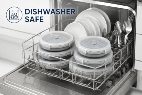 Plus 6PCS Foldable Silicone Food Storage Containers for Kitchen Storage for Leftovers Fruits and Meal Prep Dishwasher Safe Microwave Safe Ideal for Home and Travel (grey, round) - Image 3