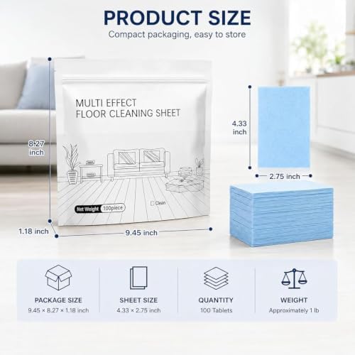 100 pcs 2026 New Multi-effect Floor Clean Tablets, Multi-effect Floor Cleaning Sheets with Fresh Scent, Suitable for Tile, Wood, Laminate, Kitchen, And Bathroom Care Use - Image 3