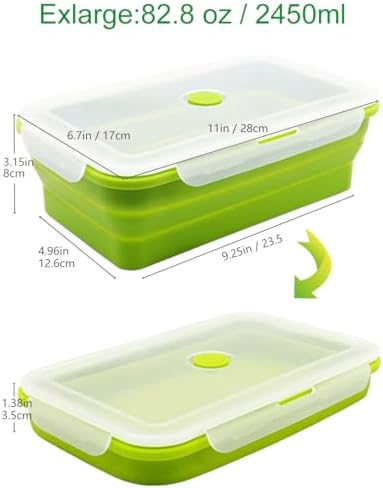 Extra Large Collapsible Silicone Food Storage Containers With Lids, 82.8oz, 2 Pack, XXL Foldable Bento Lunch Box, Rv Collapsible Bowls, Big Meal Boxes for Kitchen, Camping, BPA Free - Image 2
