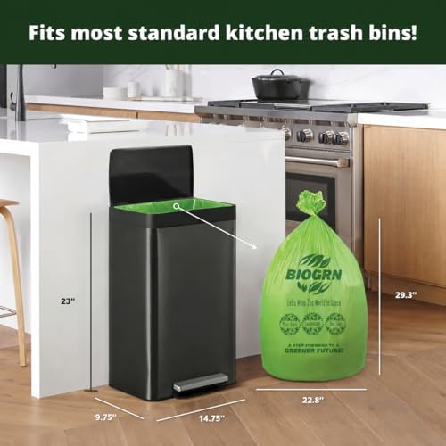 10-13 Gallon Compostable Trash Bags with Flat-Top 50 Bags Thick 0.87 Mil Leakproof Plant-based Tall Kitchen Wet Food Scrap Waste, ASTM D6400, US BPI and OK Compost Home Certified - Image 2