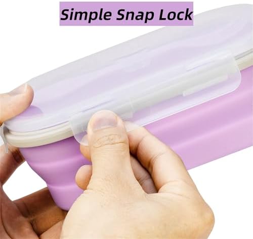 Collapsible Silicone Lunch Box with Lid and Spork, Leakproof Foldable Bento Box for Meal Prep, Travel, Camping, Microwave and Dishwasher Safe, 8.1 x 5.1 x 2.8 inches, Purple - Image 6