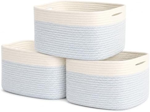 OrganiHaus Cotton Rope Baskets for Shelves, Set of 3, 15x9x10 by OrganiHaus